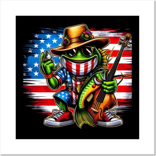 National Mardi Gras Bass Fishing Design Design with US Flag Posters and Art